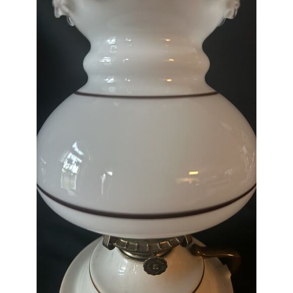 Vintage Lamplight Farms Oil Lamp Shade Stoneware Pottery Milk Glass Brown Ruffle - Picture 5 of 15